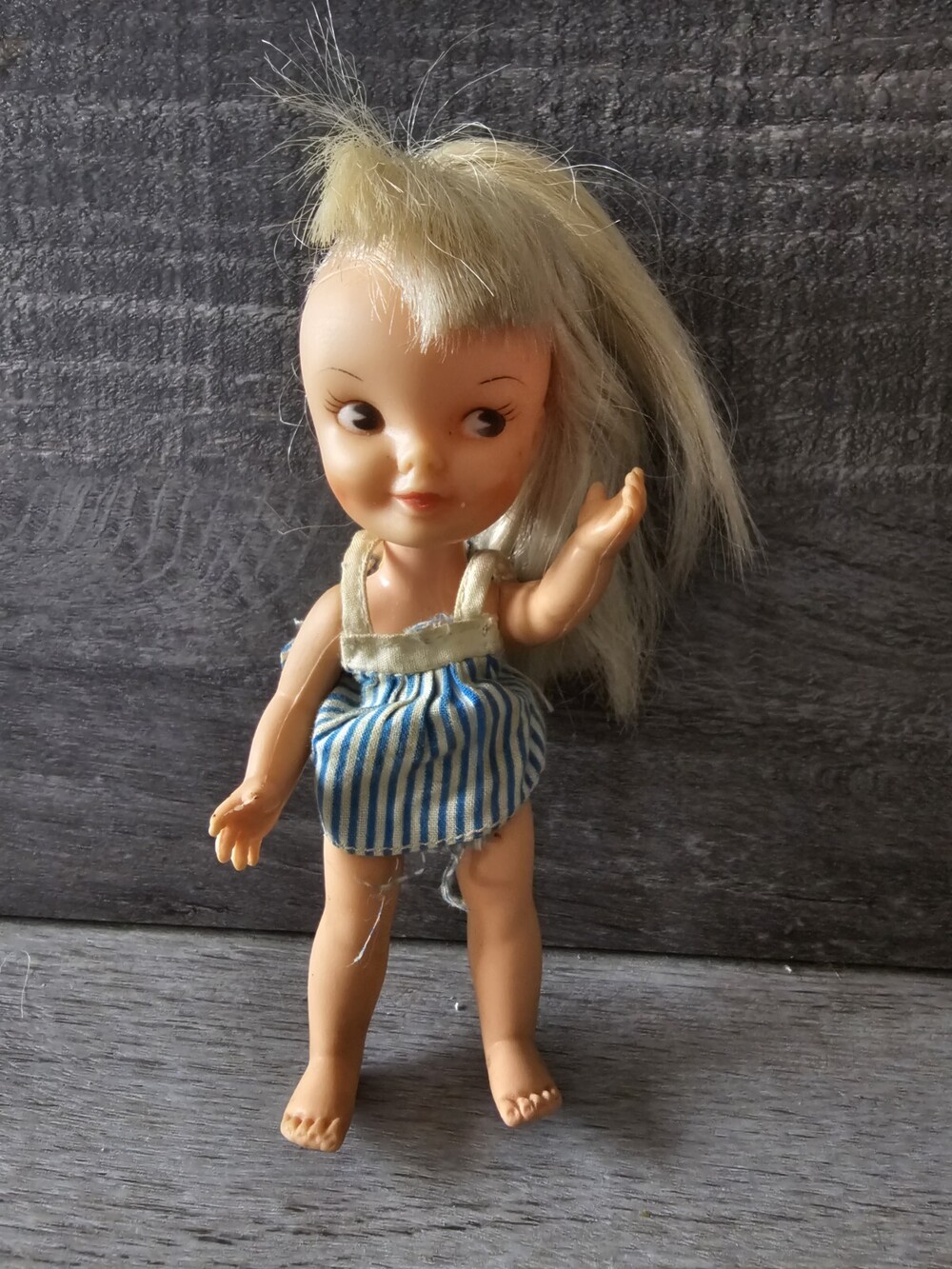Remco Blue Doll Pocketbook Heidi Vintage 1964 K239 Rooted Blonde Hair